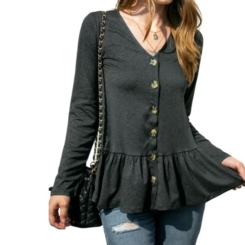Women's Gray Button-Up Top